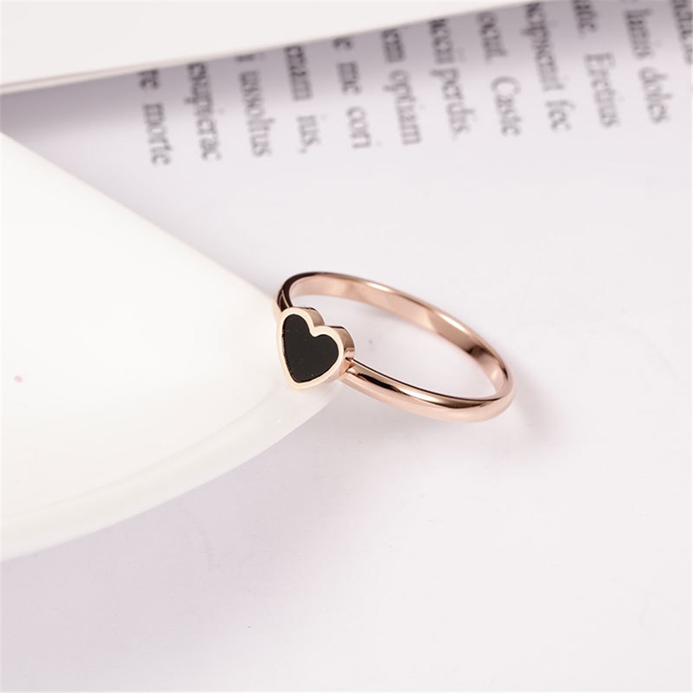 【COD Tangding】Simple Black Love Heart Shape Titanium Steel Ring Jewelry Fashion Accessories Jewelry