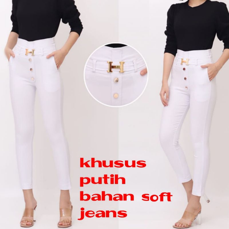 Celana SoftJeans Stretch Impor/ Celana Putih