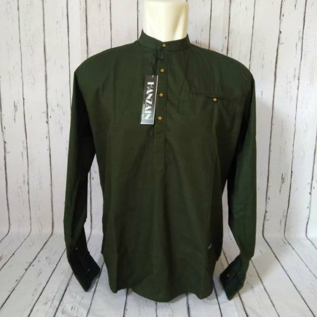 BEST KEMEJA KOKO WARNA HIJAU ARMY  - HANZAIN KEMKO MODERN