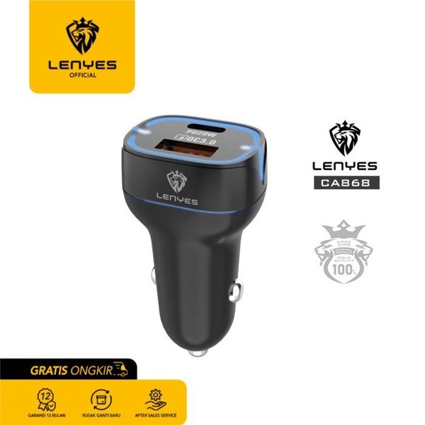 LENYES CA868 38W Car Charger Mobil Fast Charge 2 Port USB Type Quick Charge 3.0