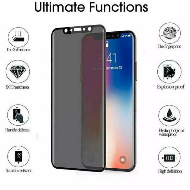 tempered glass spy privacy iphone X Xs XR 12 mini 12 pro 12 pro max anti gores kac dullayar fullem