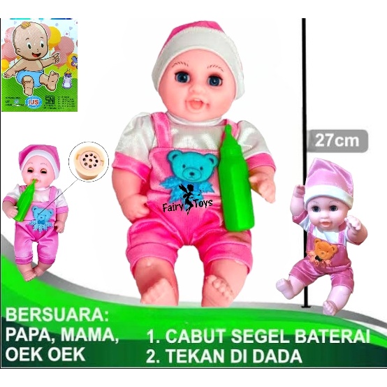 Mainan Boneka Bayi Topi Bunyi Papa Mama Oek dan Menangis