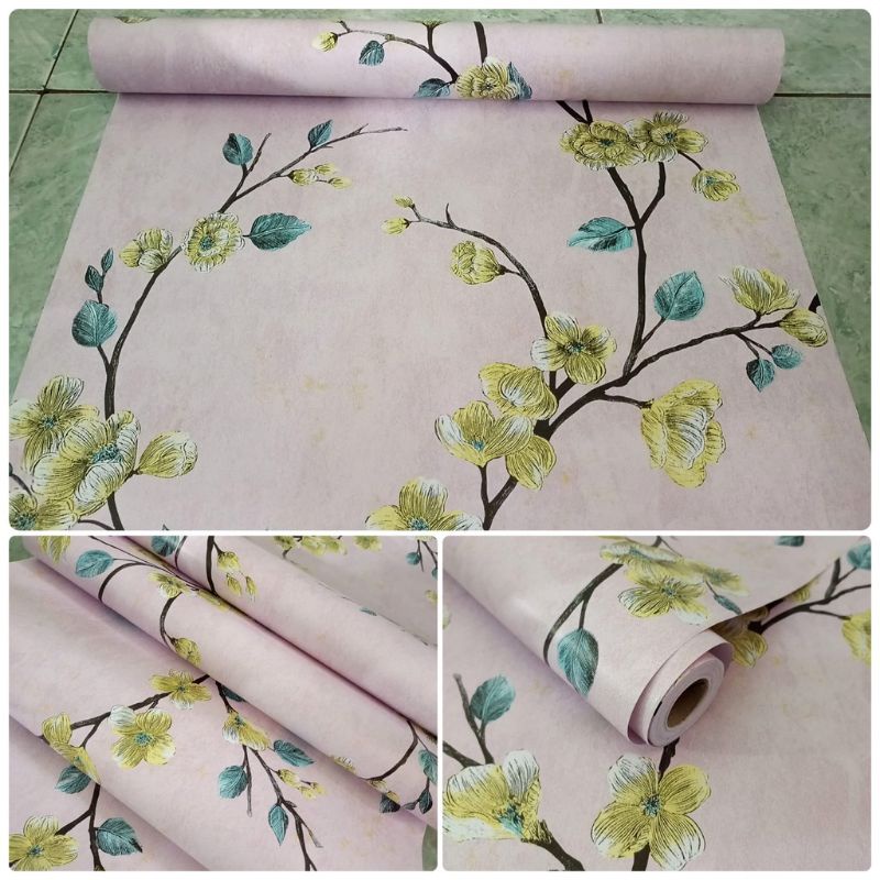 COD ( BAYAR DI TEMPAT ) Wallpaper Sticker Dinding Bertekstur Salur Daun Ungu Pink Putih Cream Biru Abu Hitam Navy Hijau Tosca Kuning Merah Coklat Salur Bunga Batik Batu Bata 3D Kotak Segitiga minimalis Baju Celana Sendal Kaos Gamis Celana Dalam Kosmetik-SAKURA PINK