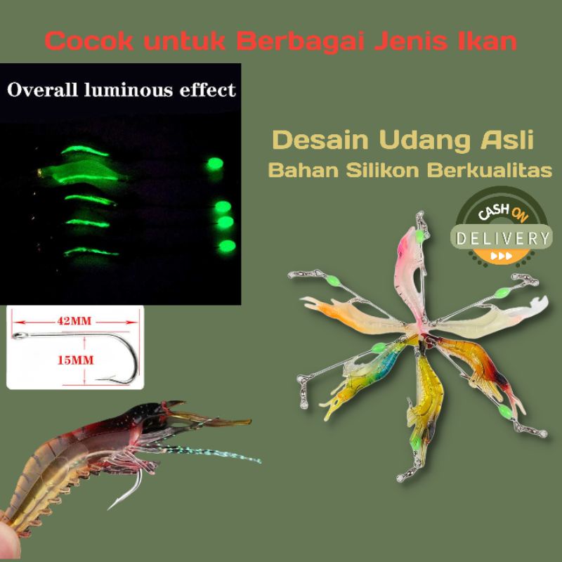 umpan pancing ikan bahan silokon Udang Kecil WDAIREN luminous Shrimp Soft Bait Lure