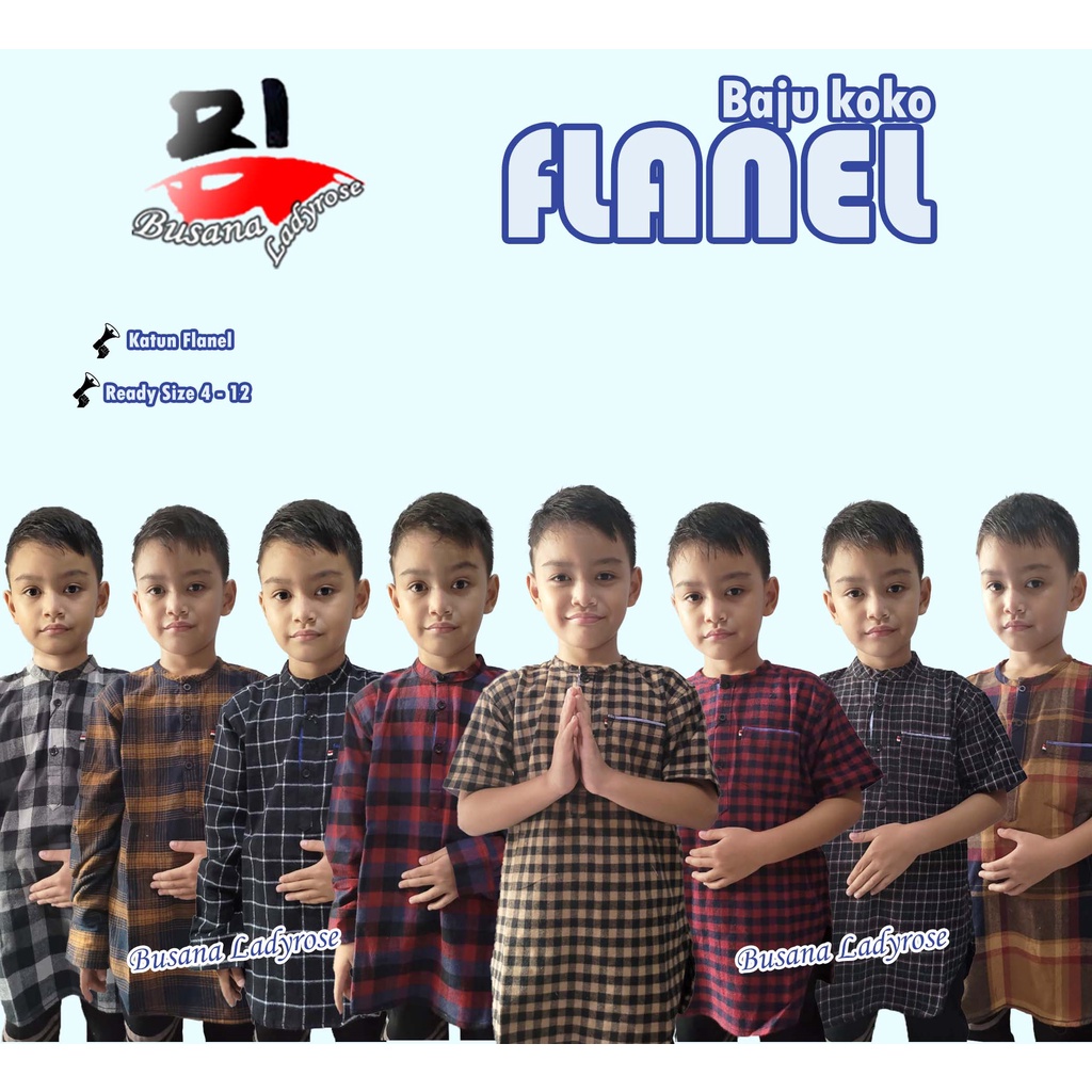 KOKO KURTA FLANEL ANAK LAKI-LAKI 3-12THN/ kemeja Flanel Muslim Lengan Panjang & Pendek