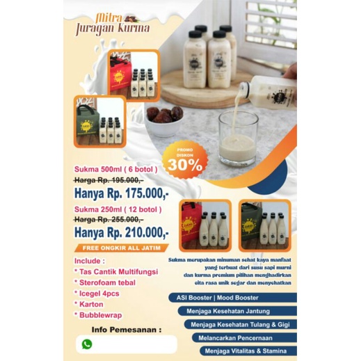 

Paket Sukma (Susu Kurma Sukari) 500 ml (6 Botol + Tas Cantik)