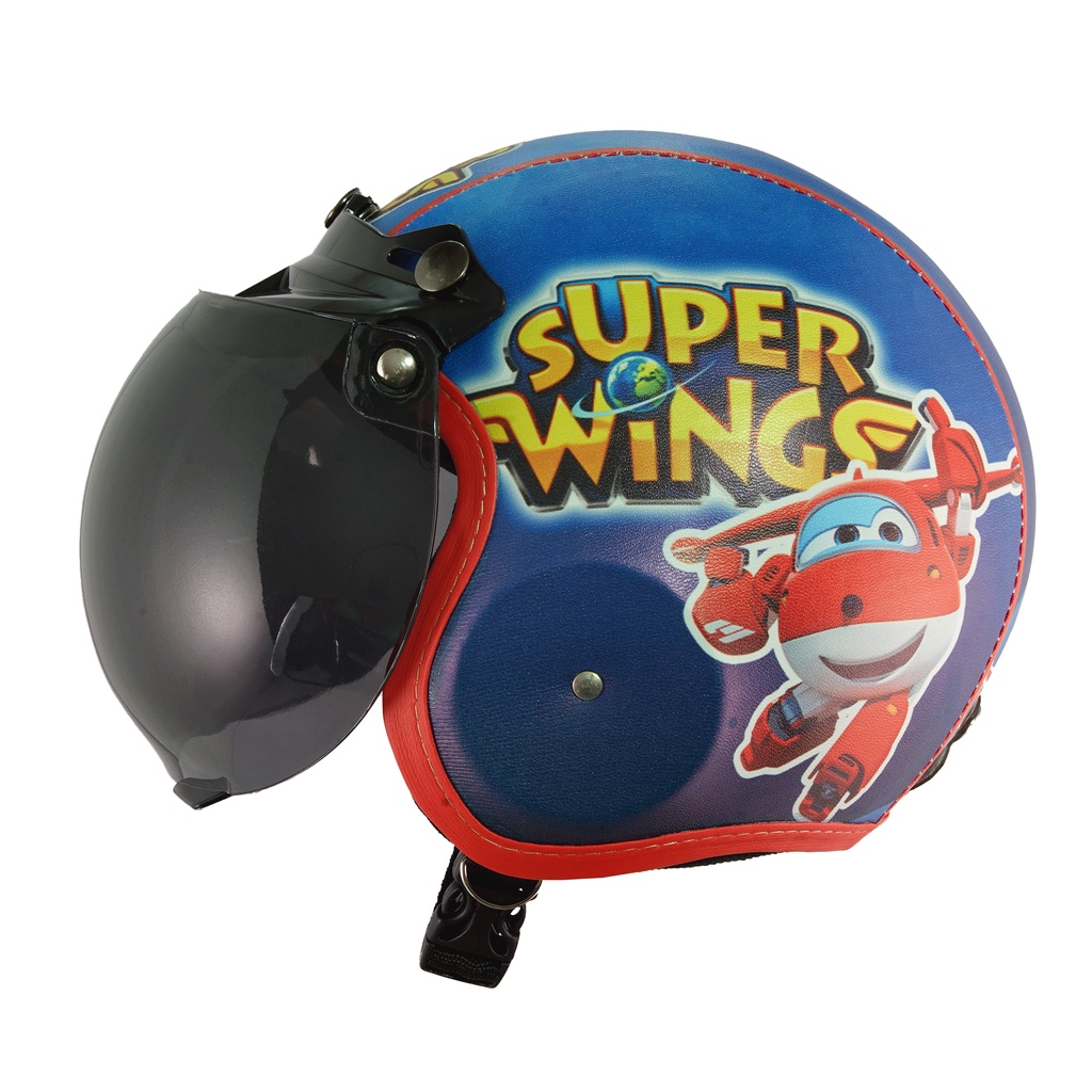 Helm Bogo Retro Anak Untuk Usia 2-6 Tahun Motif Super Wings - Biru Merah