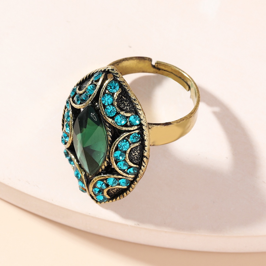 Hu Hu Hu Hu Hu Alat Bantu Pasang Kacamata♡ Cincin Model Terbuka Bahan Alloy Bentuk Oval Hias Berlian Imitasi Adjustable Untuk Wanita