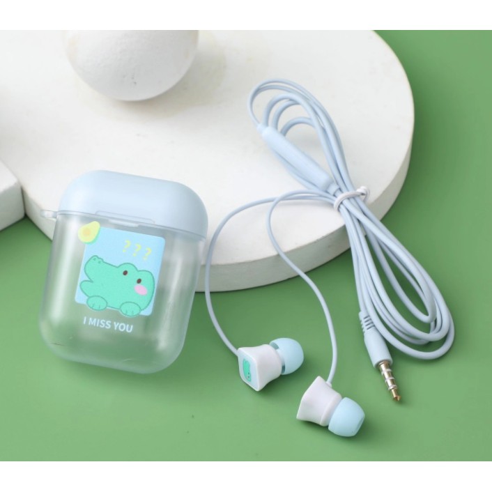 [XY-55] Set Headset Earphone ANIMAL I MISS YOU / Wadah Earphone Kotak Transparan Kartun HEWAN Lucu