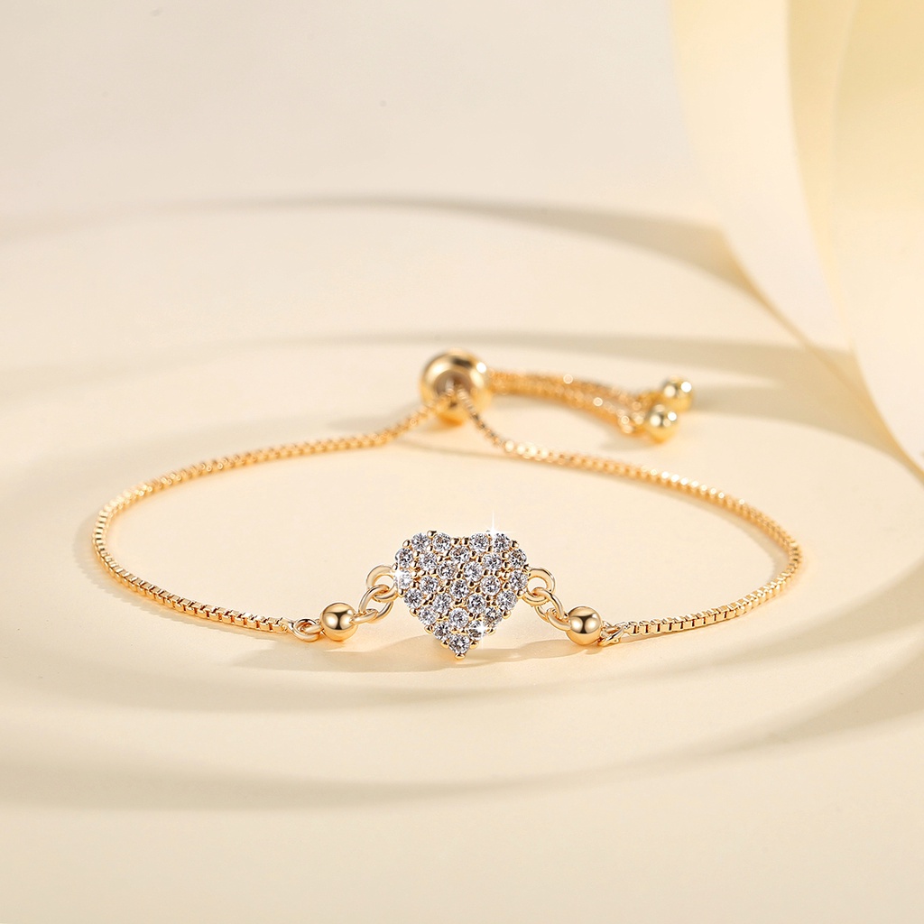 Y741 【Barang spot】Gelang Wanita Titanium  Love Hati Korea Kristal Hati Anti Karat gelang serut