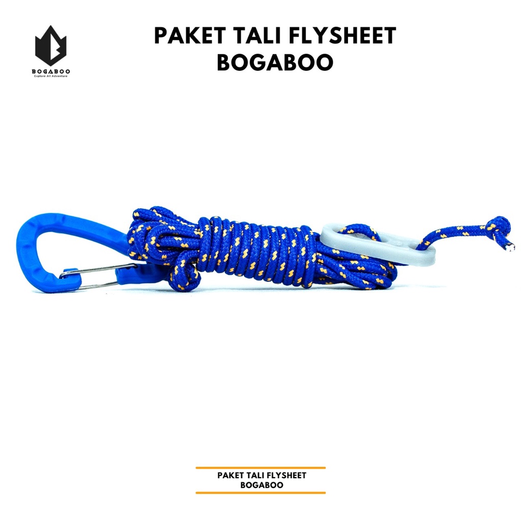 Paket tali flysheet BOGABOO - karabiner abs - guyline glow in the dark - tali perusik 3 MM  - paket tali tenda - paket tali tiang flysheet - bivak set bogaboo