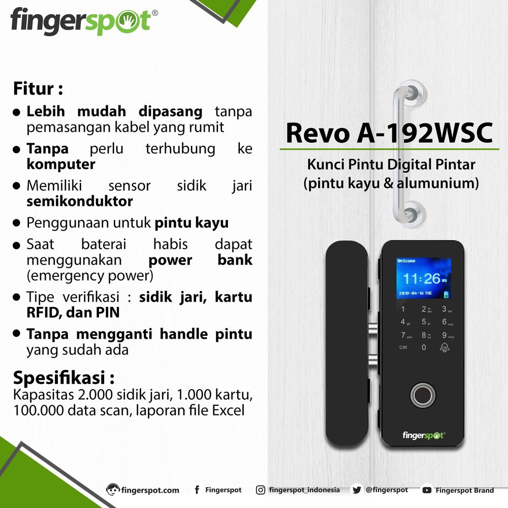 Fingerprint / Fingerspot Smart Digital Lock Revo A192WSC &amp; 193 GSC