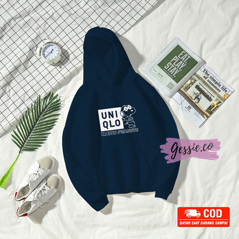 Jaket hoodie Uniqlo kaws x peanuts best quality Unisex-Navy