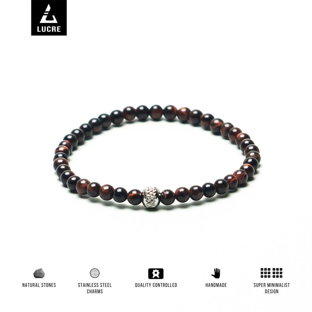 Gelang Batu Super Minimalist SAWYER - Pure Red Tiger Eye 4MM with stainless steel