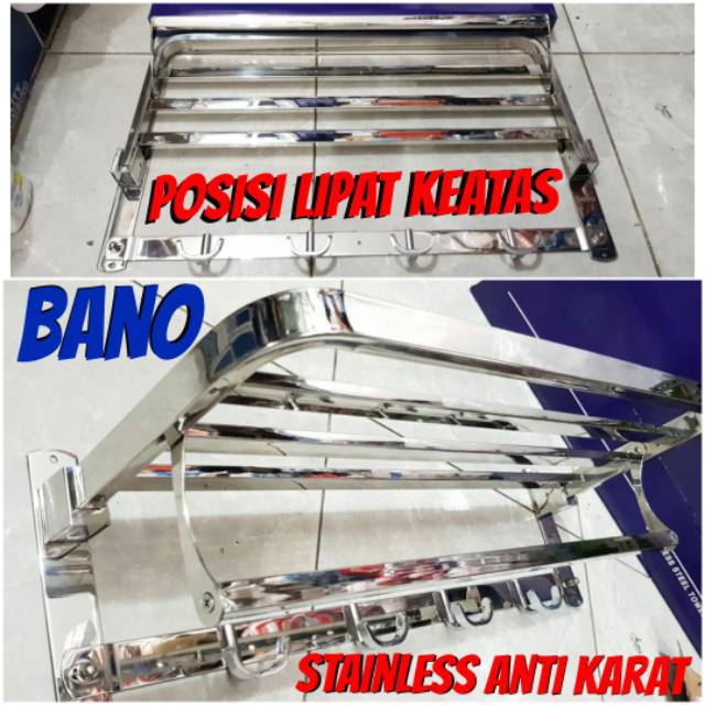 Rak handuk minimalis bano 5 baris lipat 60cm stainless tebal anti karat