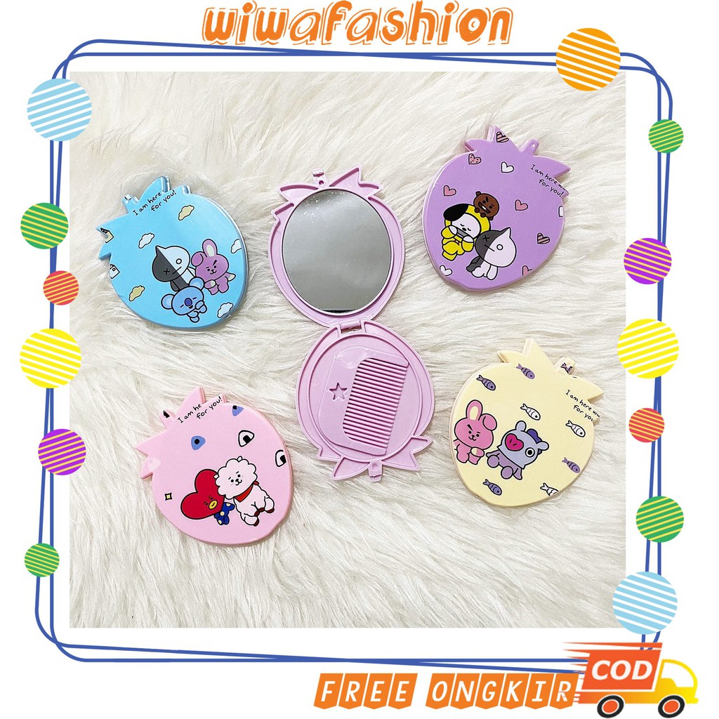 Cermin Saku Gambar BTS BT21 Bonus Sisir