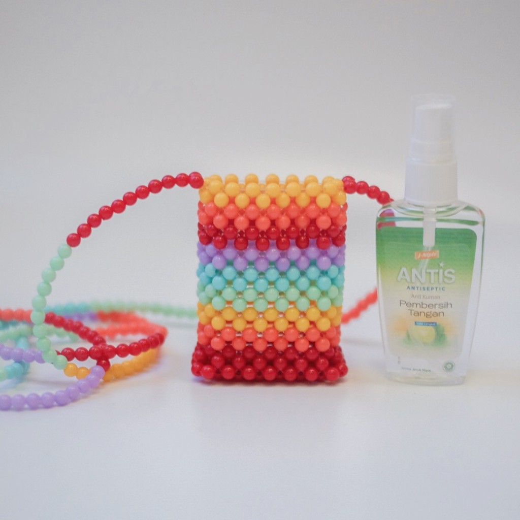 hand sanitizer bag / gantungan box kotak holder beads korean with antis 55ml fire rainbow