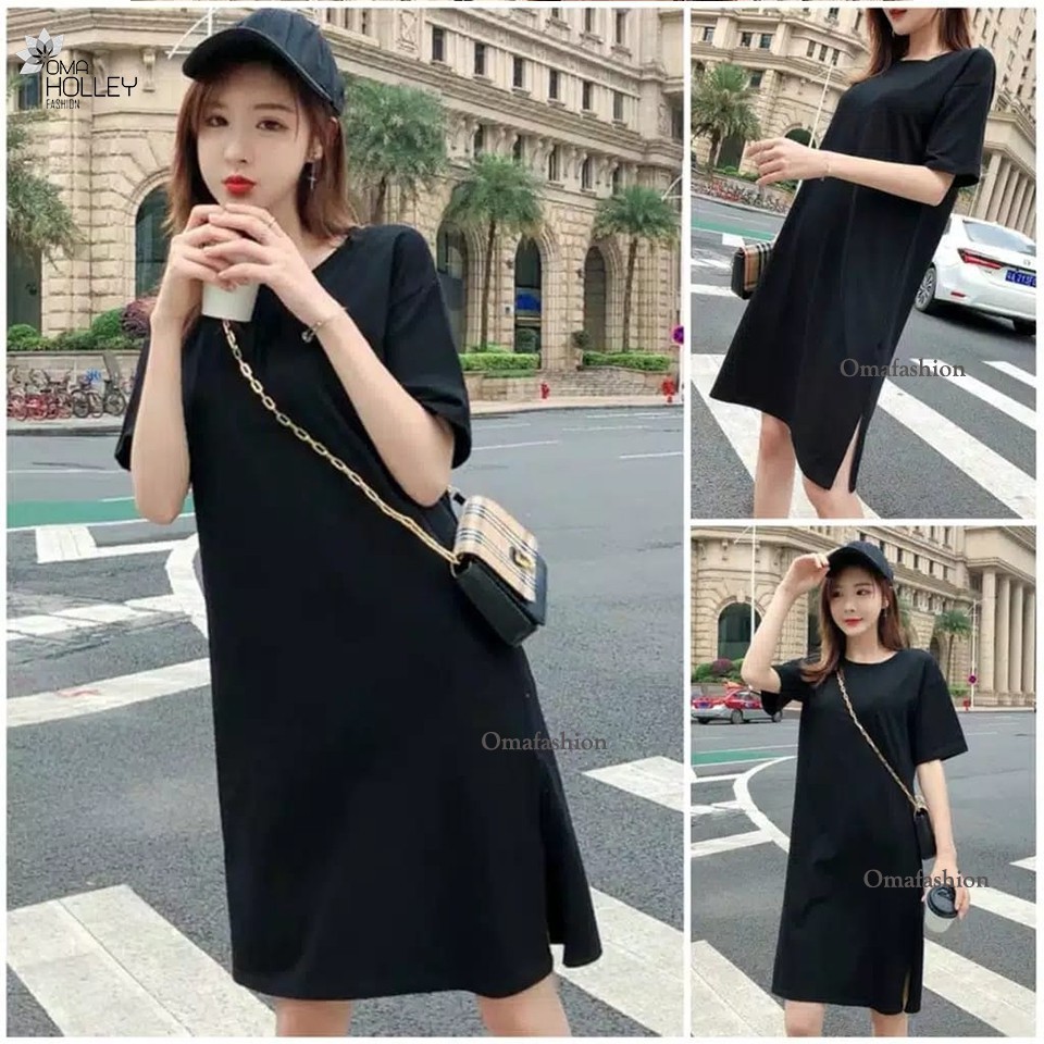 (COD) OH Fashion Basic Hyeri Midi Dress Wanita Lengan Pendek #2443-00