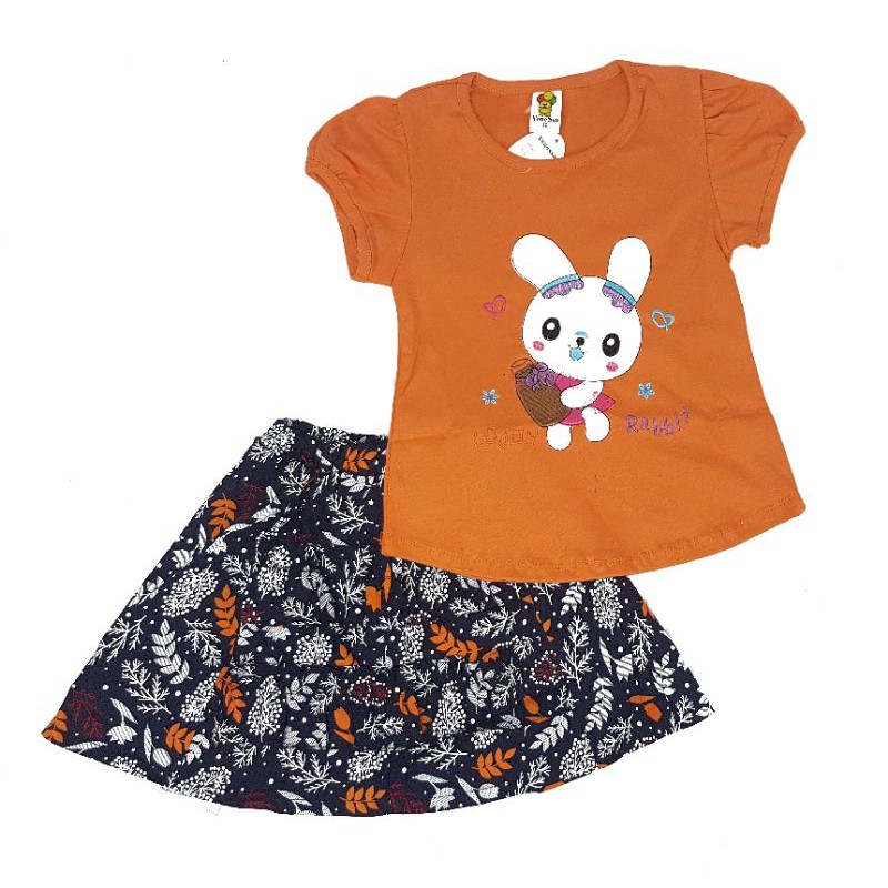 Setelan rok fashion anak perempuan 2-6 tahun motit rabbit (Sr.245)