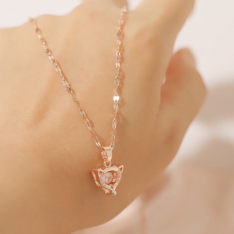 Kalung Rantai Klavikula Bahan Titanium Steel Lapis Emas Aksen Zirkon