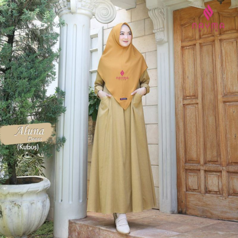 READY ALUNA DRESS BY NAYMA HIJAB KUBUS S GAMIS KATUN MADINA DRESS LENGAN PANJANG NAYMA HIJAB