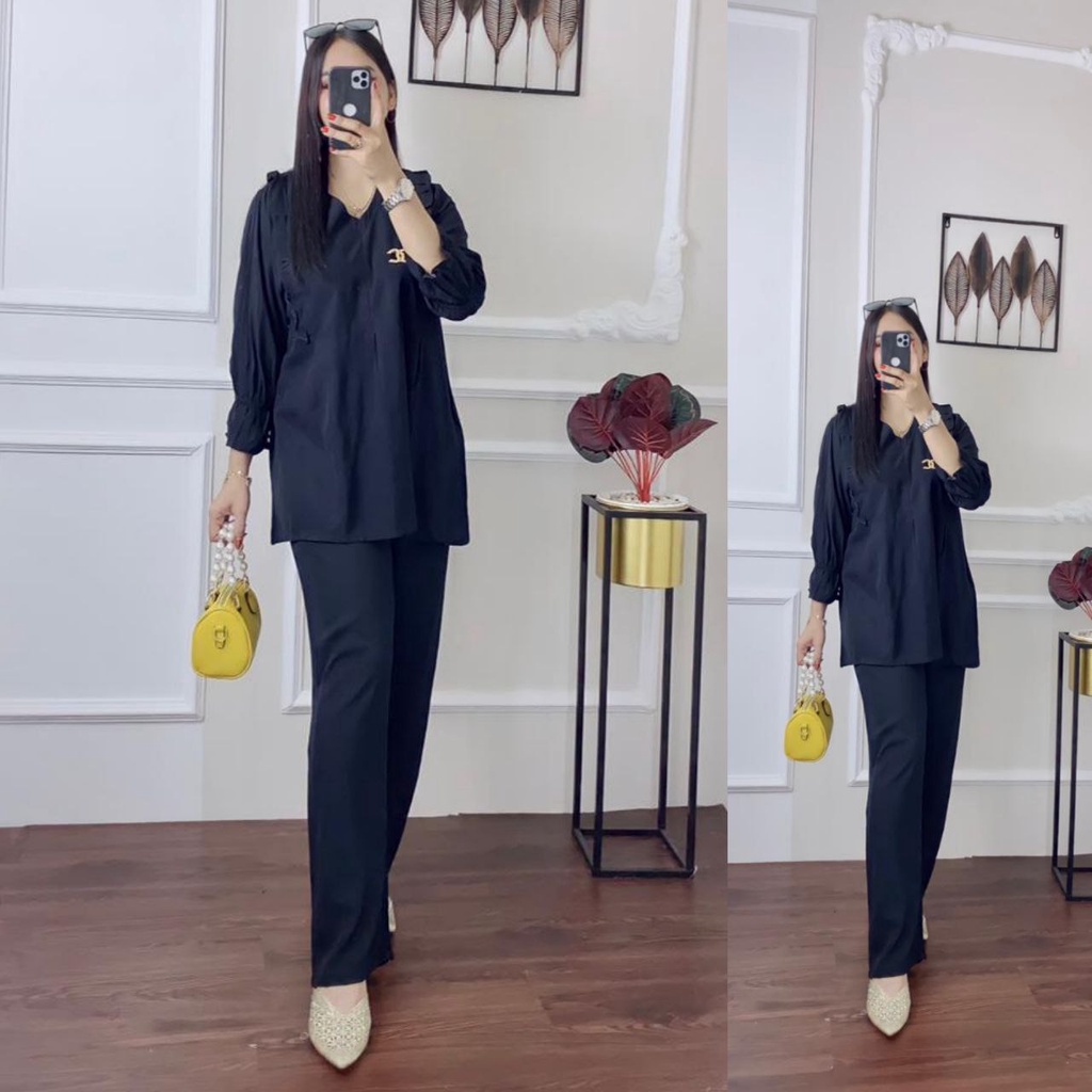 One Set Tunic Andin Ruflle || Resleting Depan Busui Frendy || Baju Wanita || Rayon Super-2