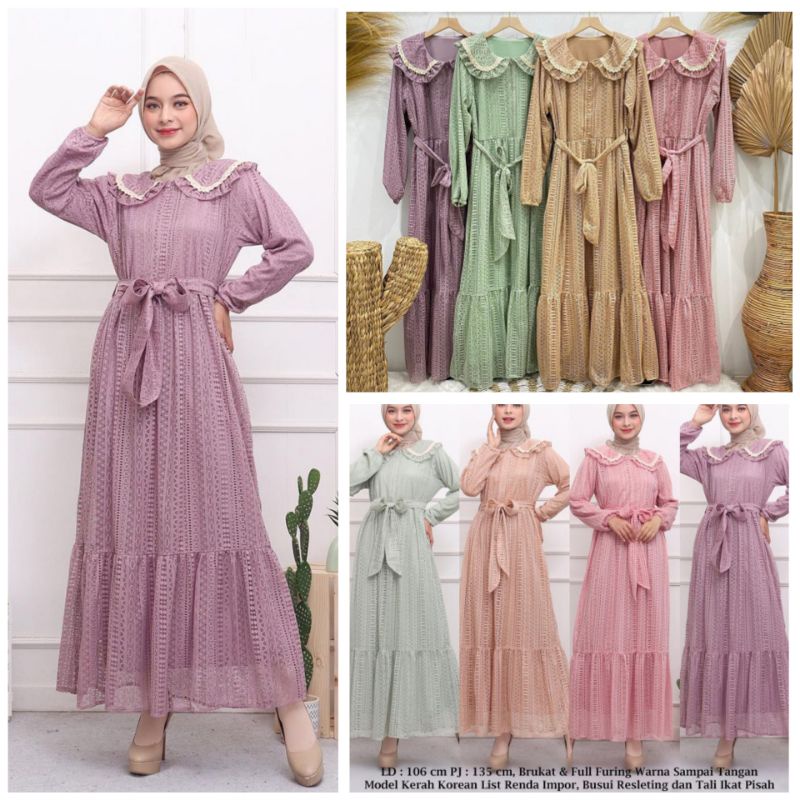 Dress / Gamis / Pesta, Lebaran Brukat Renda Busui Free Belt Ori by Pisces