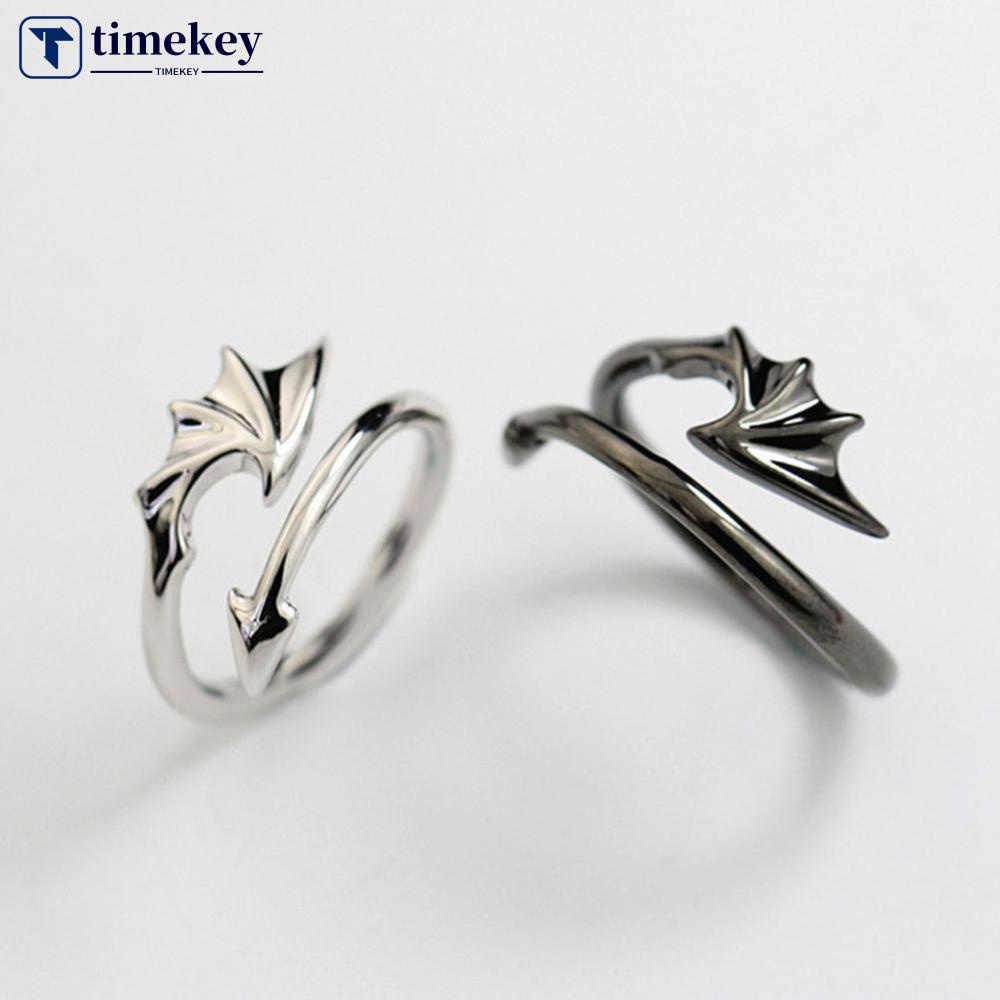 Timekey Cincin Stainless Steel Lapis Enamel Desain Sayap Malaikat Iblis Untuk Pasanganpriawanita A8K6