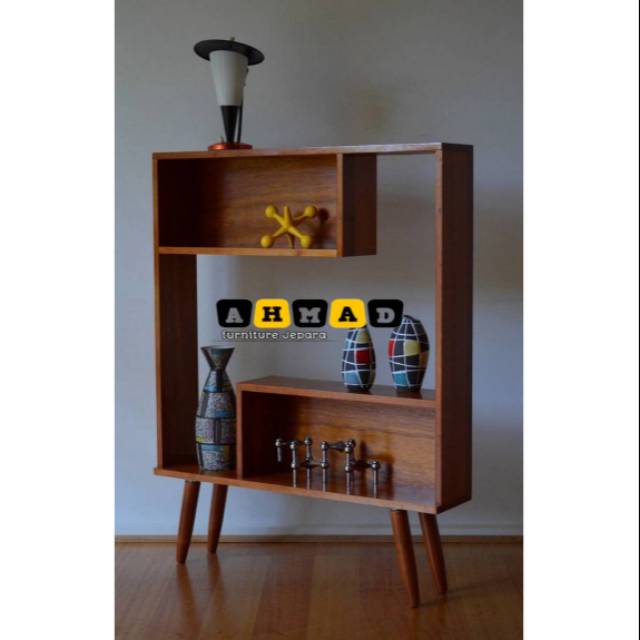 Rak buku penyekat ruangan kayu jati