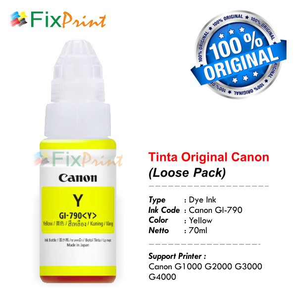 Tinta Original Canon 790 GI790 GI-790 COLOR Printer G1000 G2000 G3000 G4000 G1010 G2010 G3010 G4010