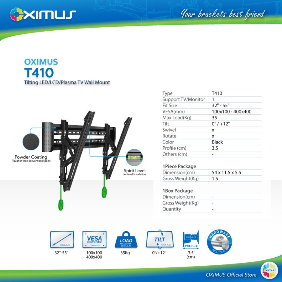 BRACKET TV LED LCD MONITOR 32&quot;-55&quot; OXIMUS T410 WALL MOUNT TILT