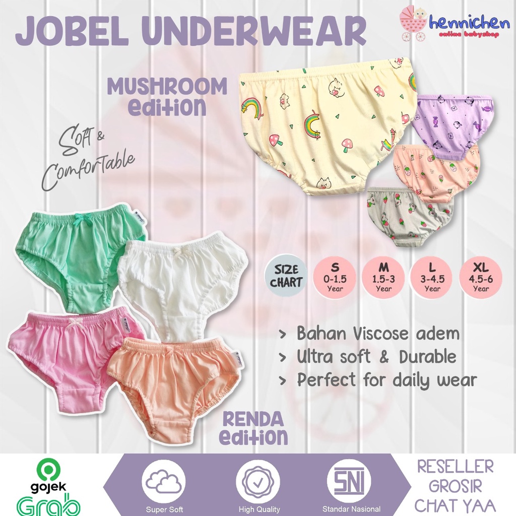 JOBEL X KAZEL  UNDERWEAR CUTE RABBIT / GENTLE EDITION / ICE CREAM ES KRIM / RENDA / CLASSIC / ROBOT / SUNFLOWER CELANA DALAM BAYI / ANAK KOLOR ANAK