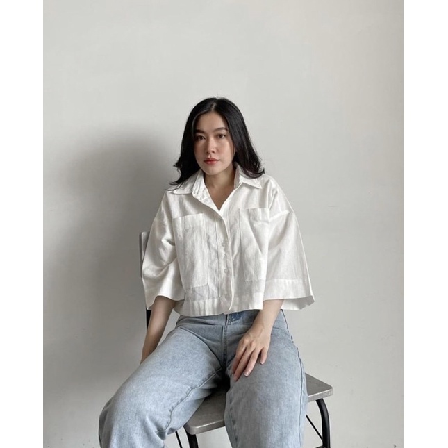 Elfashion • Kemeja Pocket Oversize | Atasan Wanita