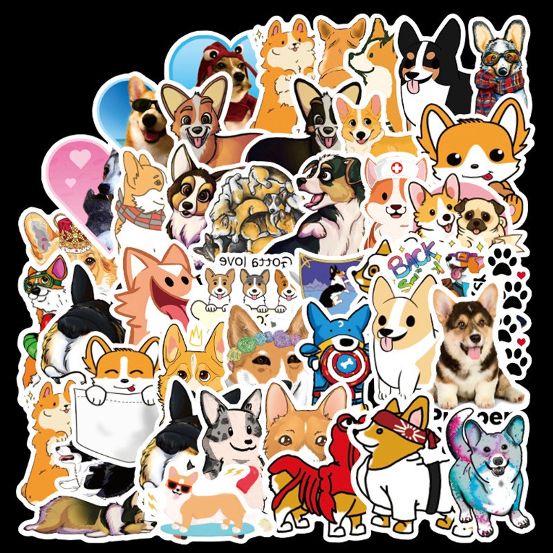 50pcs / Set Stiker Motif Anjing Corgi Lucu Anti Air Untuk Dekorasi Kulkas / Skateboard / Laptop