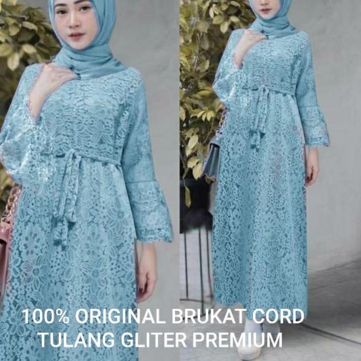 Hot Sale Size L Xl XXL Gamis Brukat Yasina / Maxi Brukat Yasina / Baju Muslim Jumbo Pesta Hajatan Ko