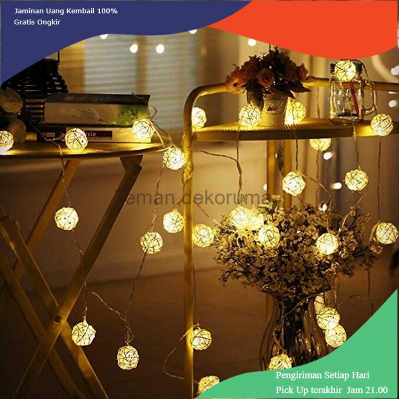 TD-DHA Lampu Hias Dekorasi Bola Rotan String Fairy - B073