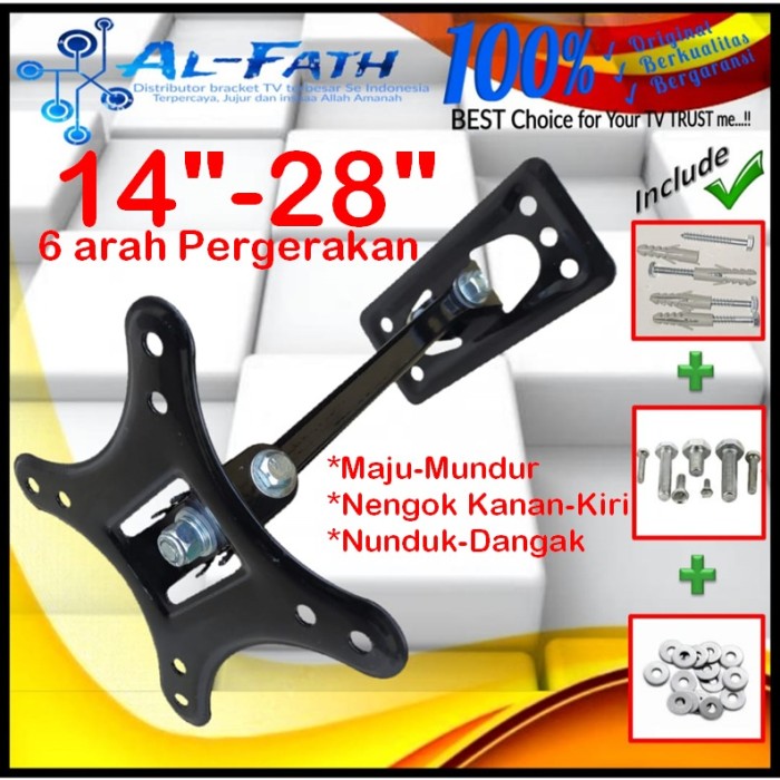 Bracket Tv 21 Monitor Lengan 14&quot; s/d 28&quot; 6 arah Fleksible CP.SWKNM-003
