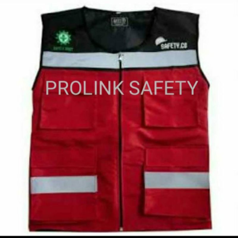 ROMPI SAFETY FREE LOGO K3 BENDERA BAHAN KAIN DRILL MERAH KOMBINASI HITAM