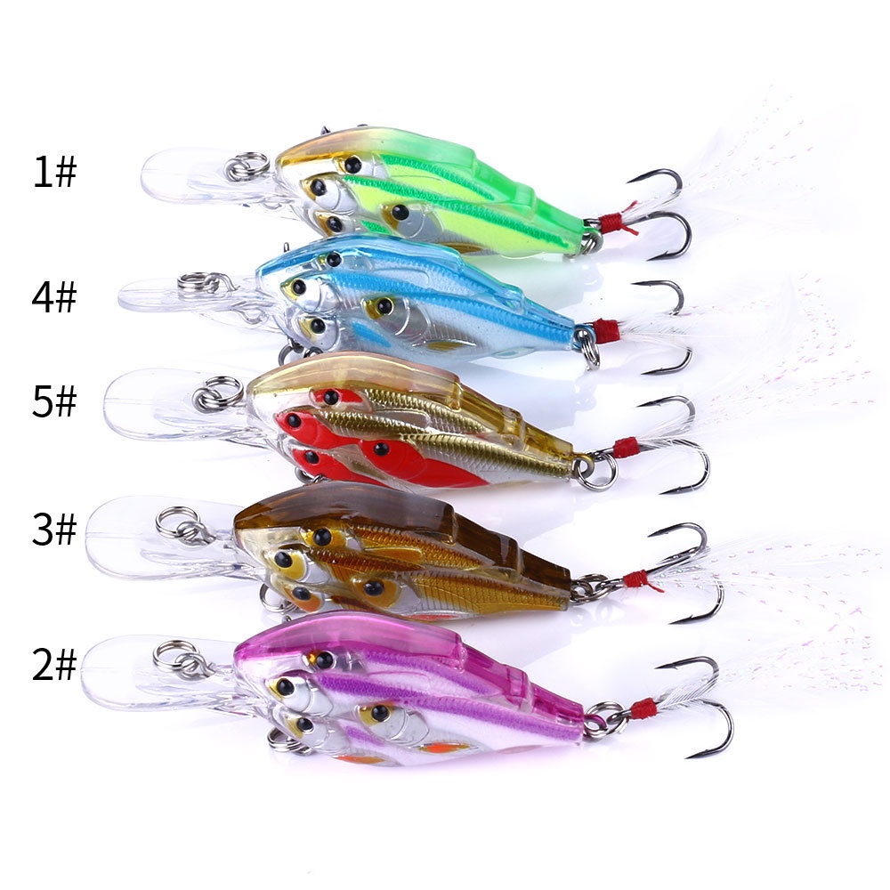 HENGJIA 1Pcs Fishing Lure Bionic Mini Minnow Bait 6.5CM 6G 3D Eyes Artificial Hard Bait Wobblers Crankbait Feather Hooks Group Fish Fishing Tackle