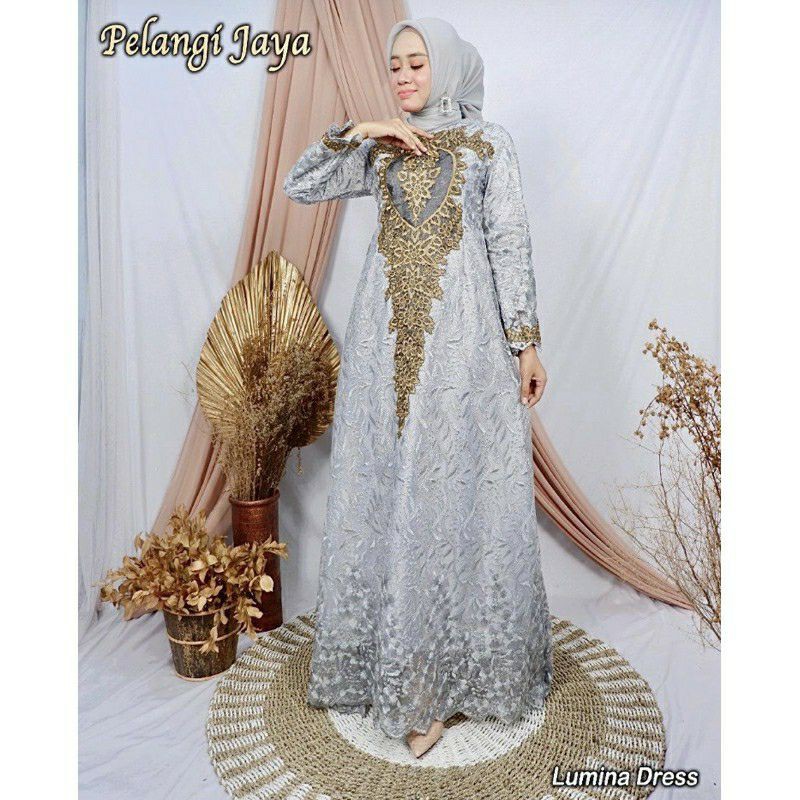 Lumina Dress / Gamis Tile Mix Bordir / Gamis Tile Mutiara / Gamis Cantik / Gamis Casual