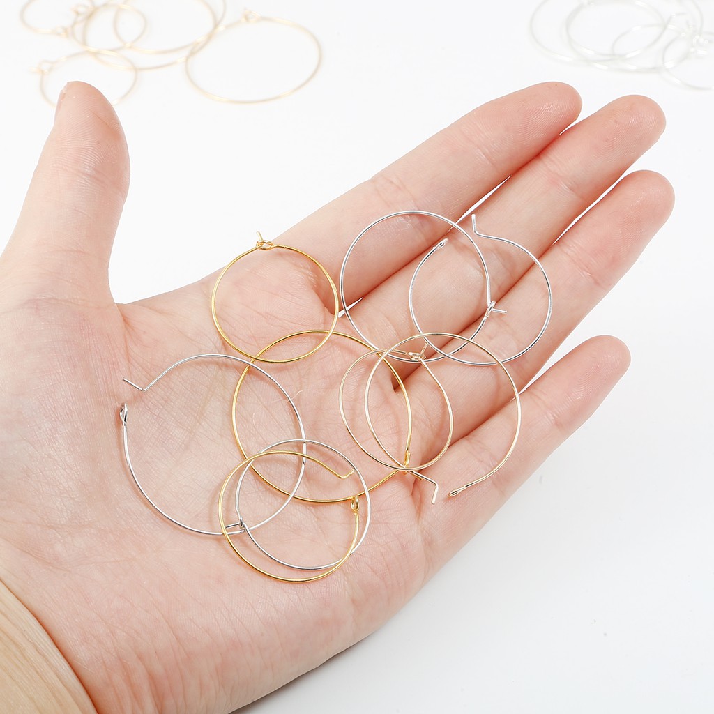 50 PCS Metal Wire Circle Earrings Beading Hoops Gold Silver Plated Wine Glass Charm Rings For DIY Earring Jewelry Making Findings