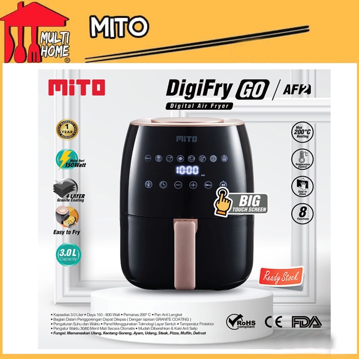 Mito Digital Air Fryer AF2 Menggoreng Tanpa Minyak kapasitas 3 Liter Low Watt Garansi Resmi
