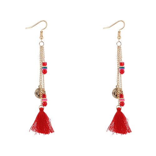 LRC Anting Gantung Bohemia Sapphire Coin Shape Decorated Tassel Earrings