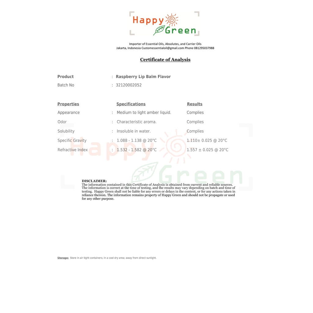 Happy Green Raspberry Aroma For Lip Balm - Aroma Raspberi Untuk Lip Balm/ Lip Stick/ Lip Tint