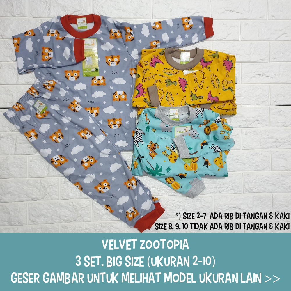Velvet Junior 3 setelan Piyama Panjang uk.2-10 th