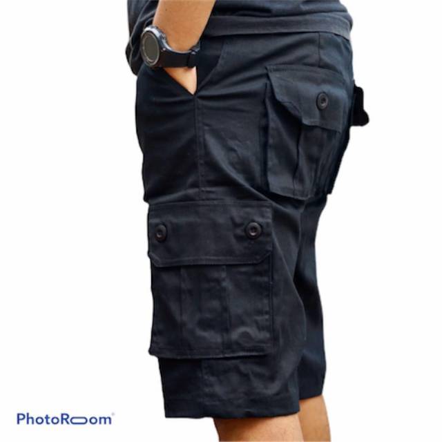 CELANA KARGO PENDEK PRIA HITAM | CARGO SHORT PANTS