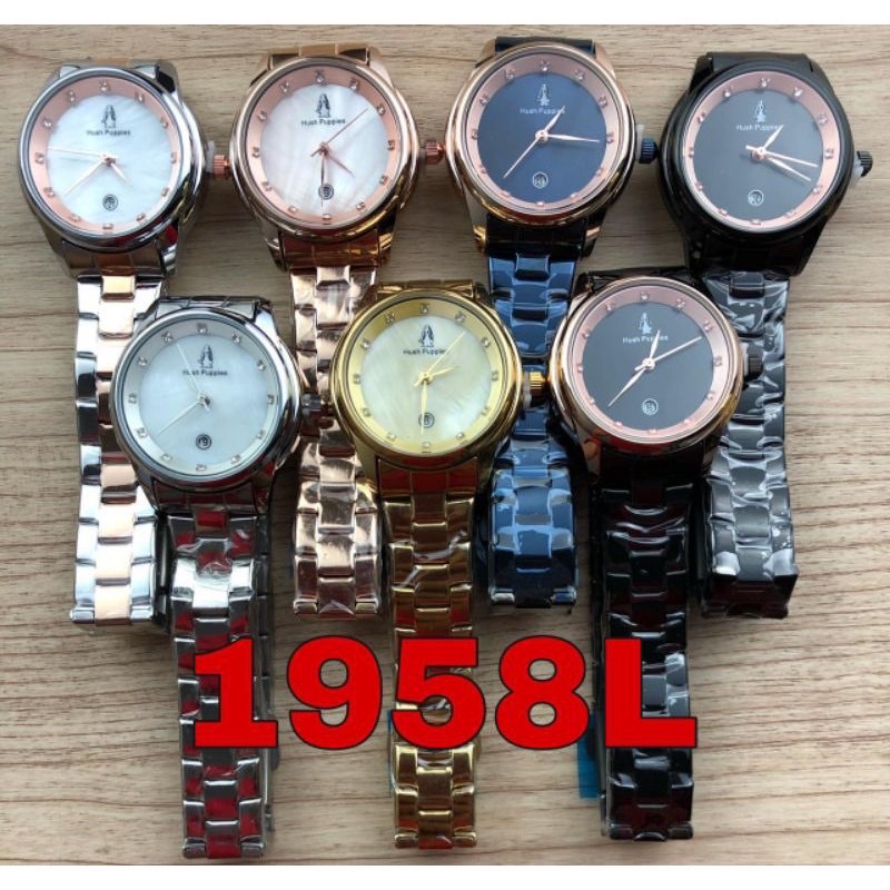 BISA COD JAM TANGAN WANITA HUSH PUPPIES RANTAI BULAT DIAMOND TANGGAL AKTIF HP1958