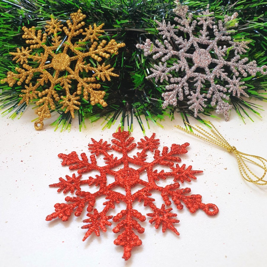 Snowflake isi 3 Mix Warna Dekorasi Pohon Natal Hiasan Murah Snow Flake - AB 7109