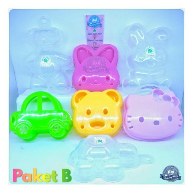 Cetakan Nasi Bento isi 7 Paket B  Bear Car Kitty Bunny Beruang Mobil Kelinci Hello Kitty bekal sekol