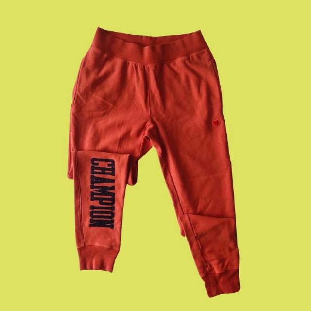 Champion Jogger Pants Vintage Wash Reverse Weave Satin Block Logo Burnt Orange